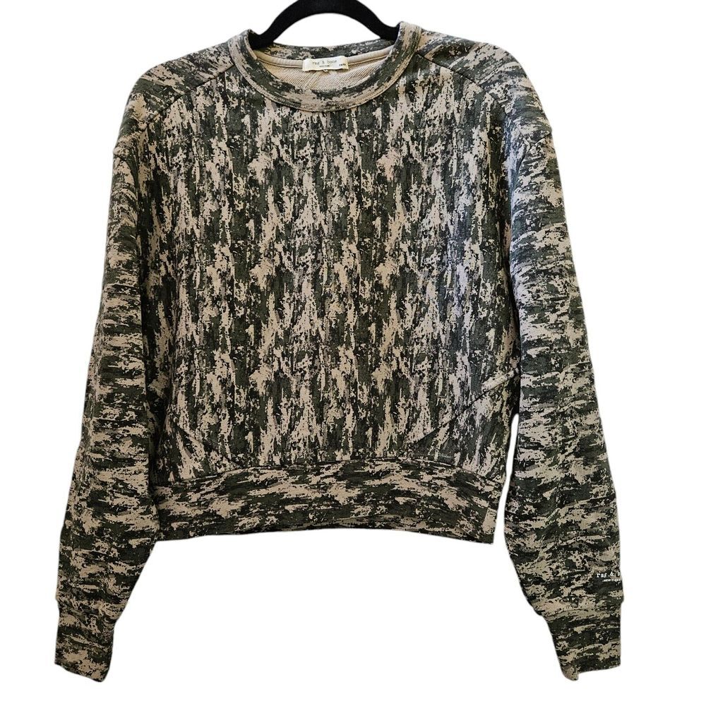 Rag & Bone Army Multi City Terry Sweatshirt XS‎ Green Organic Cotton Casual NWOT